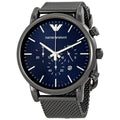  Shop Authentic Emporio Armani Chronograph Blue Dial Gun Metallic Mesh Bracelet Watch For Men - AR1979 - Luxxuri