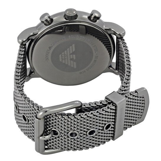  Shop Authentic Emporio Armani Chronograph Blue Dial Gun Metallic Mesh Bracelet Watch For Men - AR1979 - Luxxuri