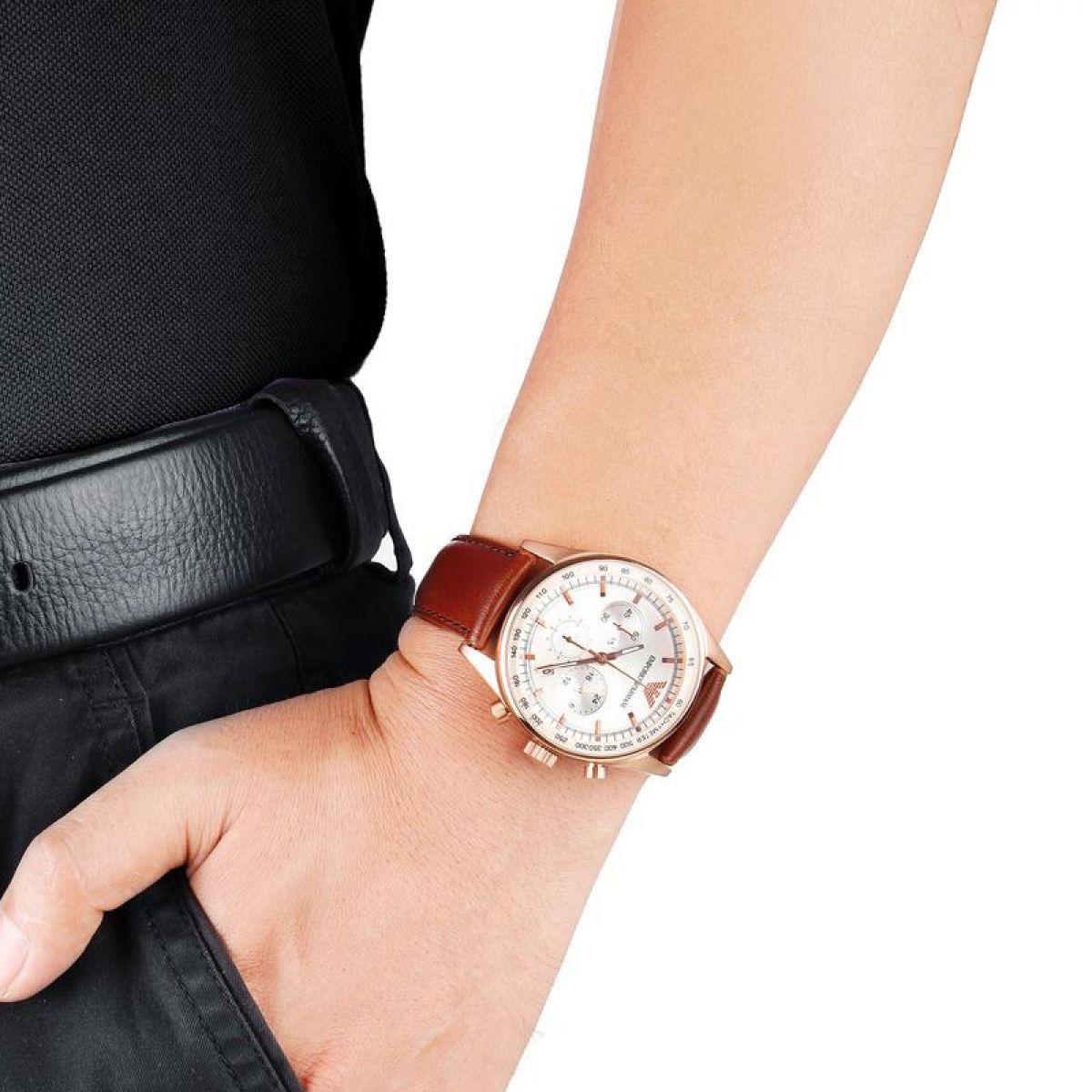  Shop Authentic Emporio Armani Sportivo Chronograph White Dial Brown Leather Strap Watch For Men - AR5996 - Luxxuri