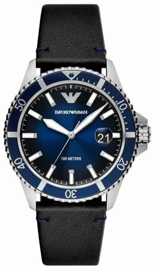  Shop Authentic Emporio Armani Diver Three-Hand Quartz Blue Dial Blue Leather Strap Watch For Men - AR11516 - Luxxuri