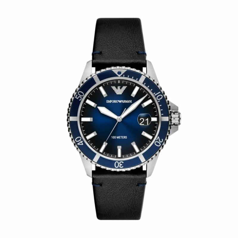  Shop Authentic Emporio Armani Diver Three-Hand Quartz Blue Dial Blue Leather Strap Watch For Men - AR11516 - Luxxuri