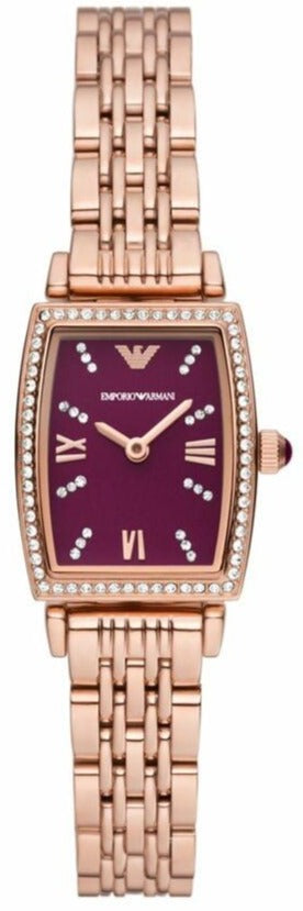  Shop Authentic Emporio Armani Two Hand Diamonds Burgundy Dial Rose Gold Steel Strap Watch For Women - AR11488 - Luxxuri