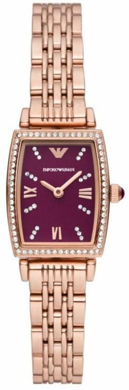  Shop Authentic Emporio Armani Two Hand Diamonds Burgundy Dial Rose Gold Steel Strap Watch For Women - AR11488 - Luxxuri