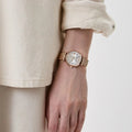 Emporio Armani Gianni T-Bar Crystals Silver Dial Rose Gold Steel Strap Watch For Women - AR11446