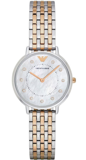  Shop Authentic Emporio Armani Gianni T Bar Mother of Pearl Dial Two Tone Steel Strap Watch For Women - AR2508 - Luxxuri