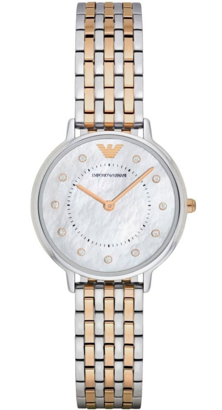  Shop Authentic Emporio Armani Gianni T Bar Mother of Pearl Dial Two Tone Steel Strap Watch For Women - AR2508 - Luxxuri