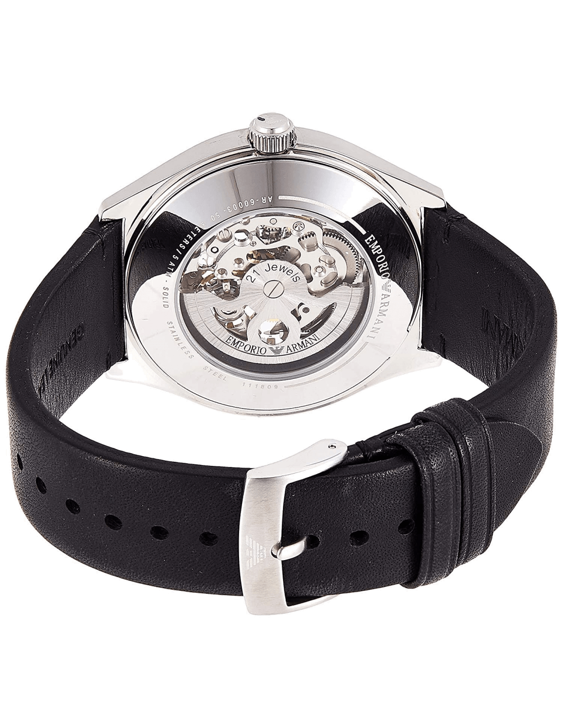  Shop Authentic Emporio Armani Meccanico White Skeleton Dial Black Leather Strap Watch For Men - AR60003 - Luxxuri