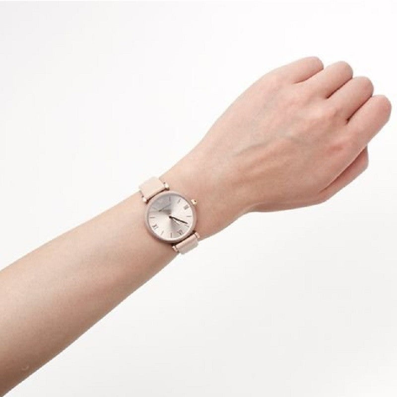 Emporio Armani Gianni T-Bar Quartz Rose Gold Dial Pink Leather Strap Watch For Women - AR11001
