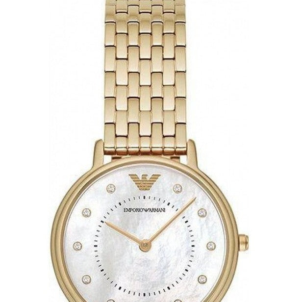  Shop Authentic Emporio Armani Dress Analog Mother of Pearl Dial Gold Steel Strap Watch For Women - AR11007 - Luxxuri
