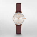  Shop Authentic Emporio Armani Gianni T-Bar Quartz Silver Dial Brown Leather Strap Watch For Women - AR11061 - Luxxuri
