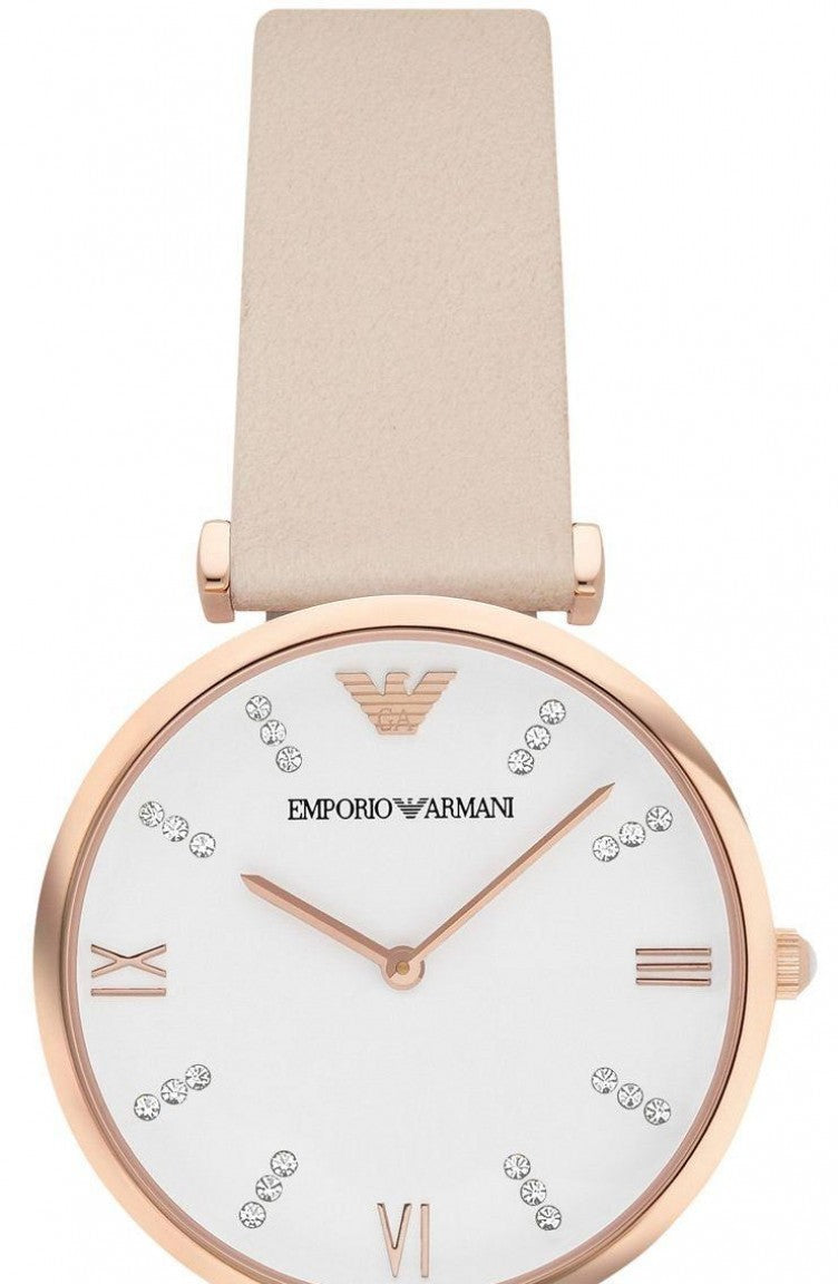  Shop Authentic Emporio Armani Gianni T Bar Quartz White Dial Beige Leather Strap Watch For Women - AR1927 - Luxxuri