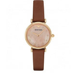  Shop Authentic Emporio Armani Gianni T Bar Quartz Pink Mother of Pearl Dial Brown Leather Strap Watch For Women - AR1960 - Luxxuri