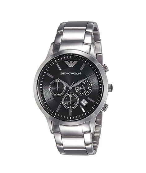 Emporio Armani Classic Chronograph Black Dial Silver Steel Strap Watch For Men - AR2434