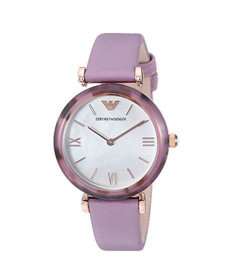  Shop Authentic Emporio Armani Gianni Mother of Pearl Dial Purple Leather Strap Watch For Women - AR11003 - Luxxuri