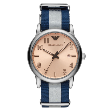  Shop Authentic Emporio Armani Luigi Analog Beige Dial Two Tone NATO Strap Watch For Men - AR11212 - Luxxuri