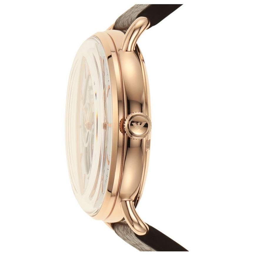  Shop Authentic Emporio Armani Meccanico Automatic White Dial Brown Leather Strap Watch For Men - AR60027 - Luxxuri