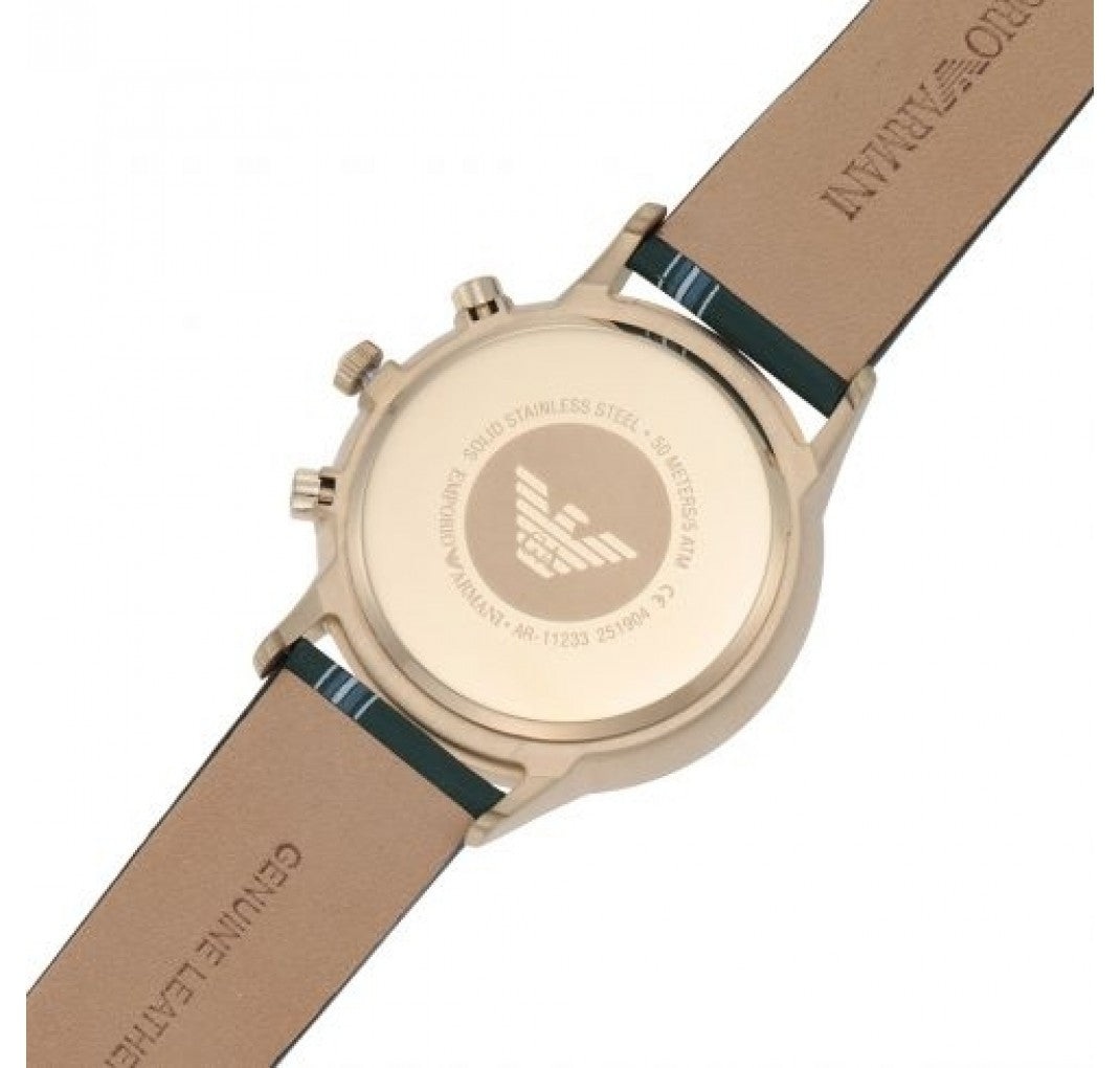  Shop Authentic Emporio Armani Renato Chronograph Silver Dial Green Leather Strap Watch For Men - AR11233 - Luxxuri