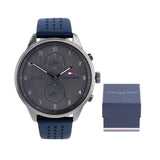  Shop Authentic Tommy Hilfiger Chase Grey Dial Blue Leather Strap Watch for Men - 1791578 - Luxxuri