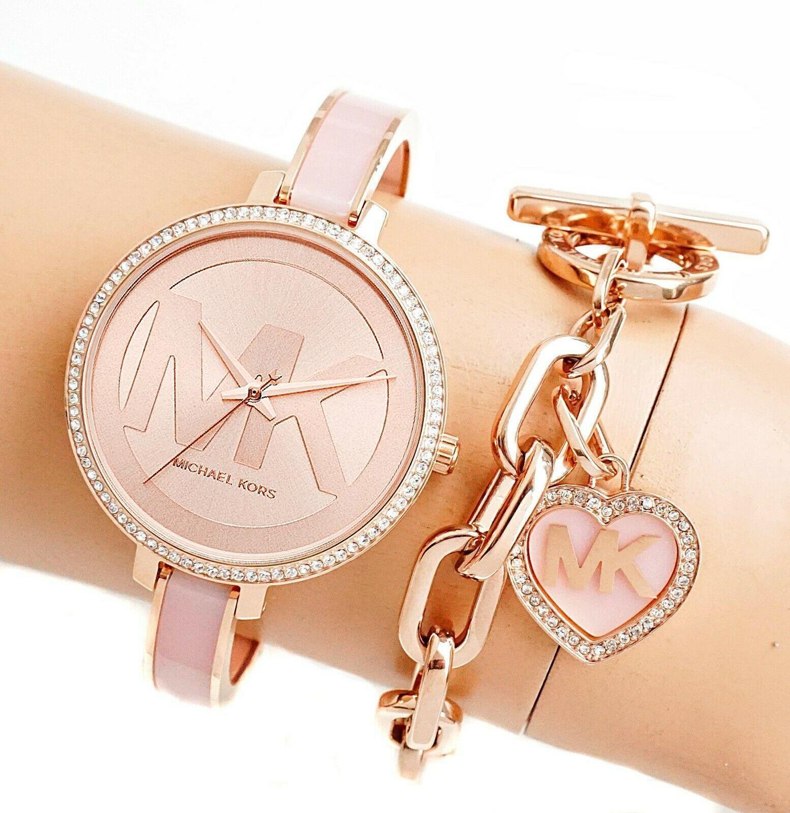 Michael Kors Jaryn Analog Rose Gold Dial Pink Steel Strap Watch For Women - MK4545