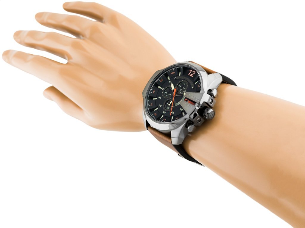 Diesel Mega Chief Quartz Chronograph Brown Leather Strap Watch For Men - DZ4343