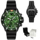  Shop Authentic Emporio Armani Diver Chronograph Quartz Green Dial Black Silicon Strap Watch For Men - AR11463 - Luxxuri