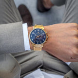  Shop Authentic Tommy Hilfiger Daniel Chronograph Blue Dial Gold Steel Strap Watch for Men - 1710384 - Luxxuri