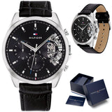  Shop Authentic Tommy Hilfiger Baker Chronograph Black Dial Black Leather Strap Watch For Men - 1710449 - Luxxuri