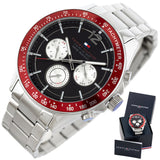  Shop Authentic Tommy Hilfiger Luke Chronograph Black Dial Silver Steel Strap Watch for Men - 1791122 - Luxxuri