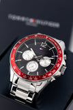  Shop Authentic Tommy Hilfiger Luke Chronograph Black Dial Silver Steel Strap Watch for Men - 1791122 - Luxxuri
