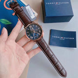  Shop Authentic Tommy Hilfiger Aiden Quartz Blue Dial Brown Leather Strap Watch for Men - 1791308 - Luxxuri