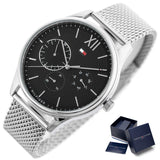  Shop Authentic Tommy Hilfiger Damon Quartz Chronograph Black Dial Silver Mesh Bracelet Watch for Men - 1791415 - Luxxuri