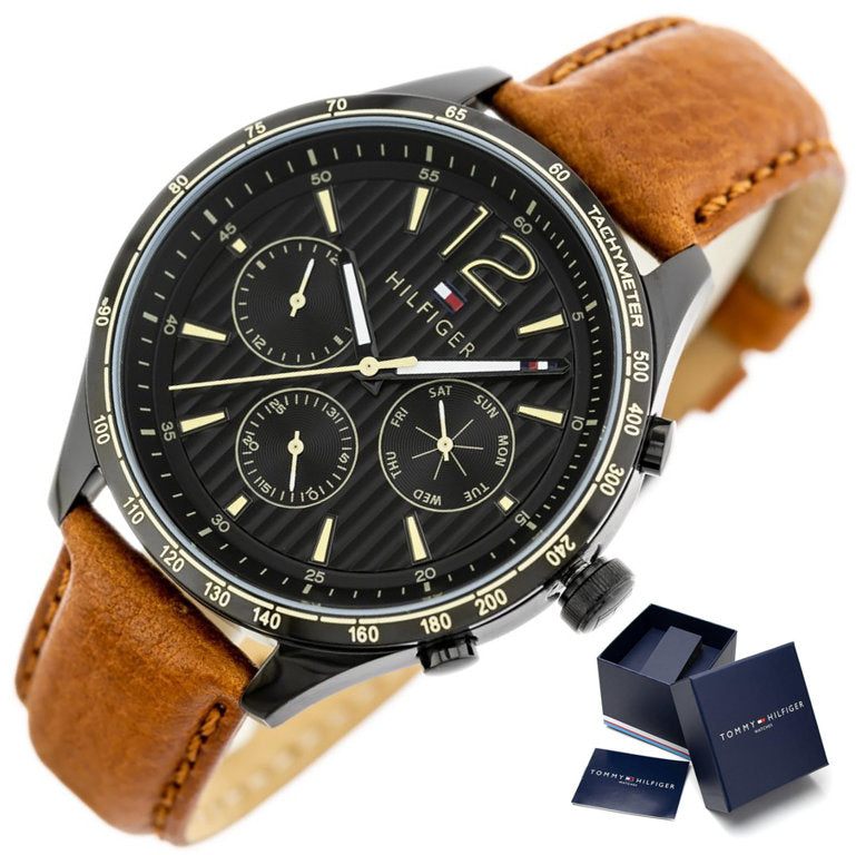  Shop Authentic Tommy Hilfiger Gavin Chronograph Quartz Black Dial Brown Leather Strap Watch for Men - 1791470 - Luxxuri