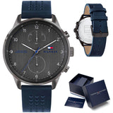  Shop Authentic Tommy Hilfiger Chase Grey Dial Blue Leather Strap Watch for Men - 1791578 - Luxxuri