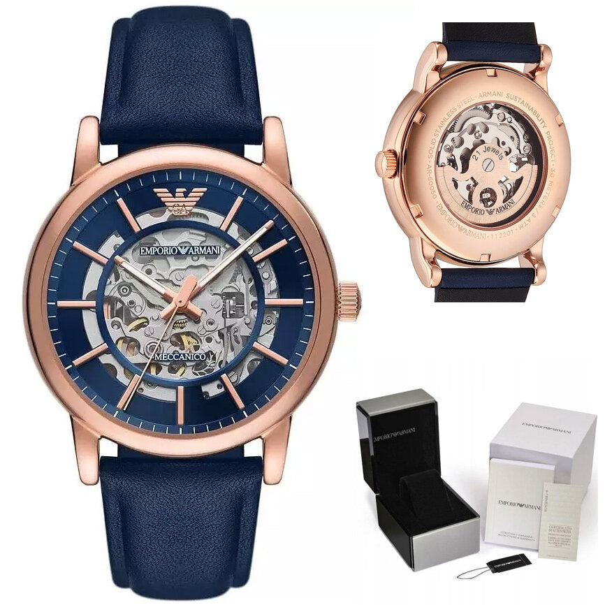  Shop Authentic Emporio Armani Meccanico Automatic Blue Dial Blue Leather Strap Watch For Men - AR60050 - Luxxuri