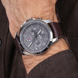 Shop Authentic Tommy Hilfiger Decker Grey Dial Brown Leather Strap Watch for Men - 1791562 - Luxxuri