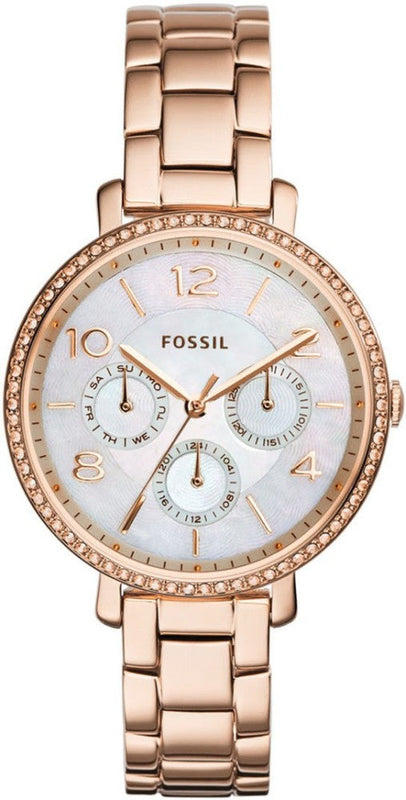  Shop Authentic Fossil Jacqueline Multi Function Mother of Pearl Dial Rose Gold Steel Strap Watch for Women - ES3757 - Luxxuri