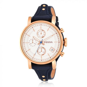 Shop Authentic Fossil Original Boyfriend Chronograph White Dial Navy Blue Leather Strap Watch for Women - ES3838 - Luxxuri