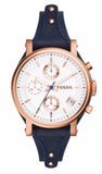  Shop Authentic Fossil Original Boyfriend Chronograph White Dial Navy Blue Leather Strap Watch for Women - ES3838 - Luxxuri