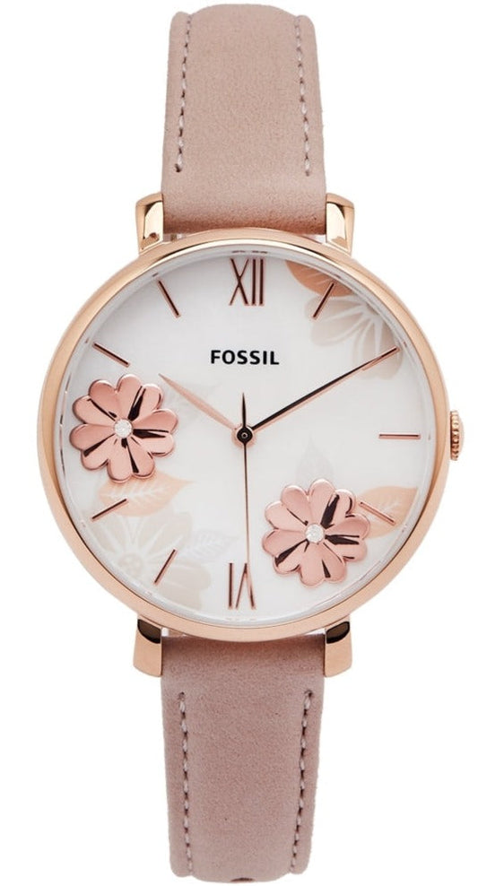 Fossil Jacqueline Three Hand Mother of Pearl Dial Pink Leather Strap Watch for Women - ES4671