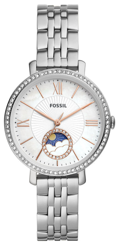  Shop Authentic Fossil Jacqueline Multifunction Moonphase White Dial Silver Steel Strap Watch for Women - ES5164 - Luxxuri