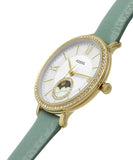  Shop Authentic Fossil Jacqueline Analog Moonphase Mother of Pearl White Dial Green Leather Strap Watch for Women - ES5168 - Luxxuri