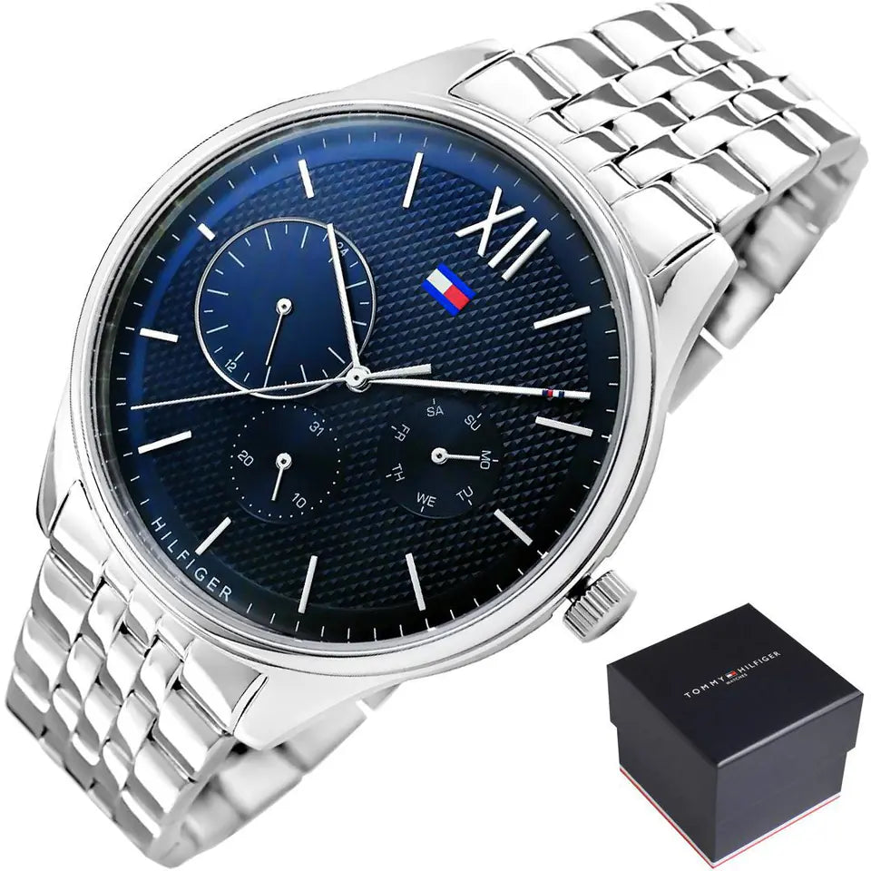  Shop Authentic Tommy Hilfiger Damon Chronograph Blue Dial Silver Steel Strap Watch for Men - 1791416 - Luxxuri