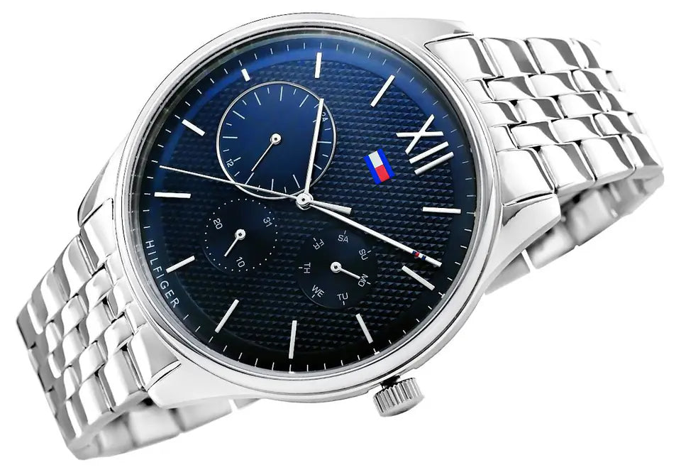  Shop Authentic Tommy Hilfiger Damon Chronograph Blue Dial Silver Steel Strap Watch for Men - 1791416 - Luxxuri