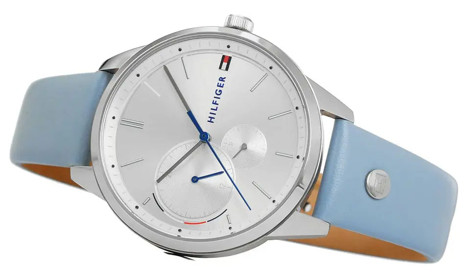  Shop Authentic Tommy Hilfiger Brooke Silver Dial Blue Leather Strap Watch for Women - 1782023 - Luxxuri