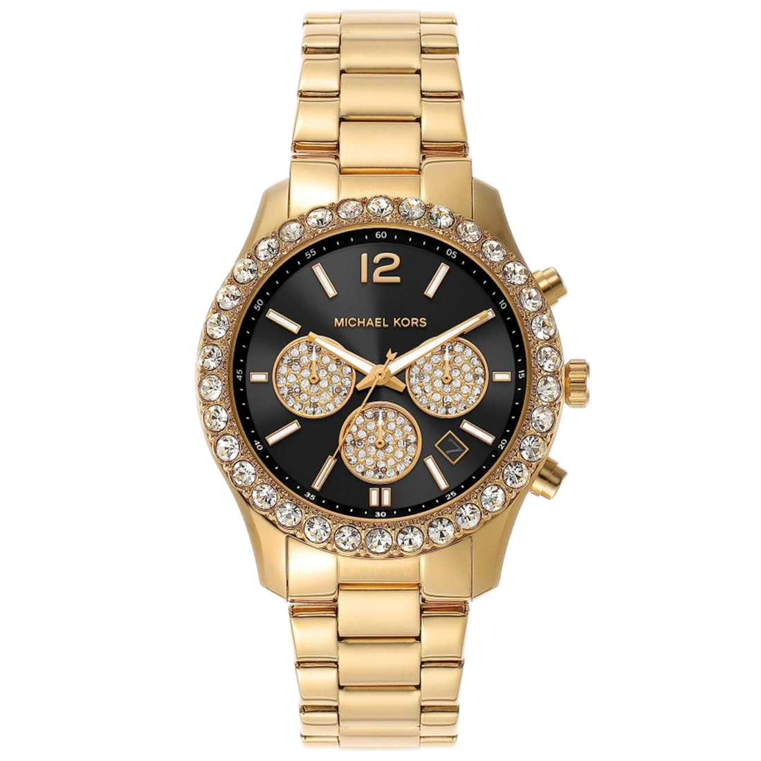  Shop Authentic Michael Kors Berkley Chronograph Black Dial Gold Steel Strap Watch For Women - MK7414 - Luxxuri