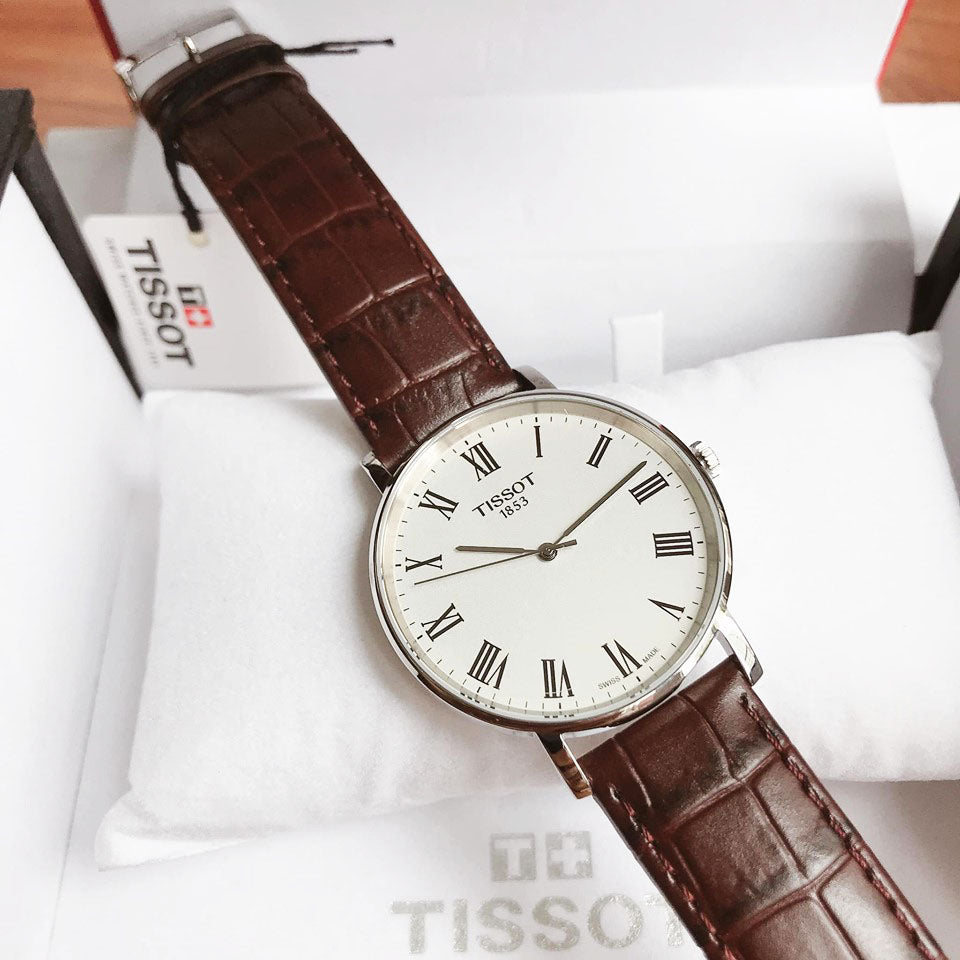  Shop Authentic Tissot T Classic Everytime White Dial Brown Leather Strap Watch For Men - T109.410.16.033.00 - Luxxuri