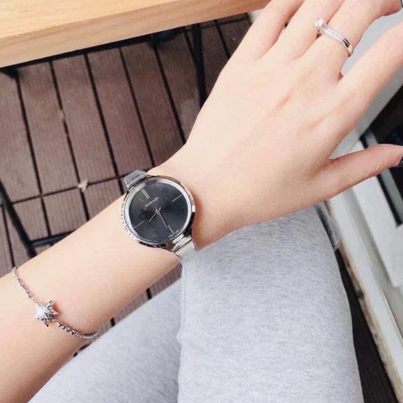  Shop Authentic Calvin Klein Lively Black Dial Silver Steel Strap Watch for Women - K4U2312S - Luxxuri