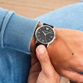 Emporio Armani Kappa Analog Quartz Black Dial Black Leather Strap Watch For Men - AR11013
