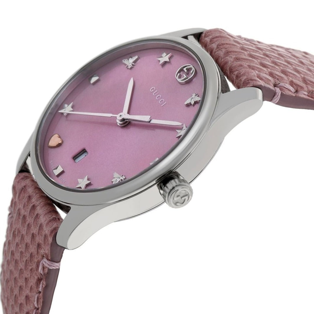  Shop Authentic Gucci G-Timeless Pink Mother of Pearl Dial Pink Leather Strap Watch For Women - YA126586 - Luxxuri