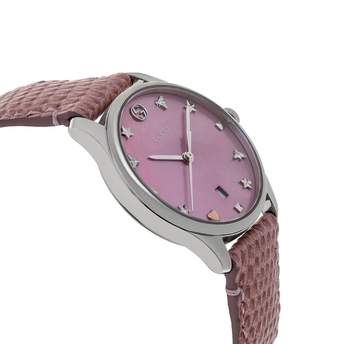  Shop Authentic Gucci G-Timeless Pink Mother of Pearl Dial Pink Leather Strap Watch For Women - YA126586 - Luxxuri